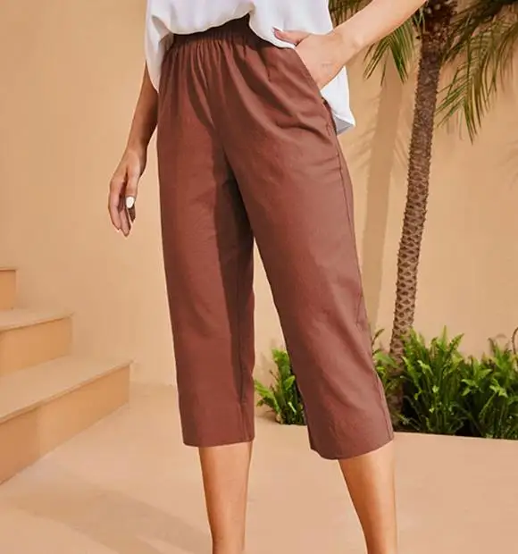 2026 Spring/Summer New Women's Fashion High Waist Solid Color Casual Pants Elastic Commuter Seven Quarter Pants Women's Wear
