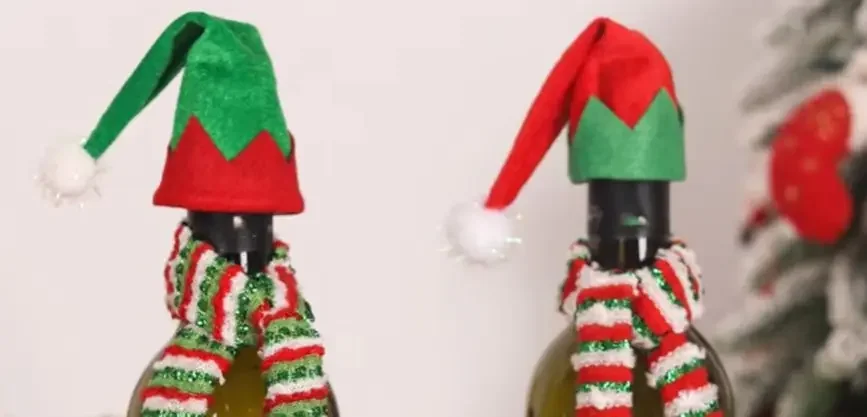

Mini Santa Hat And Scarf Kit Mini Santa Hat And Scarf Kit Christmas Wine Bottle Hat Kit For Christmas Party Festive Party Supply