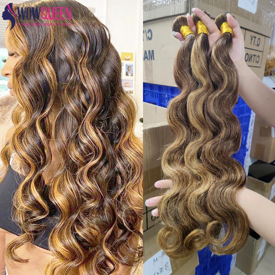 Paquetes de Cabello Brasileño con Ondas Cuerpo y Reflejos P4/27, Ombre Miel, Remy