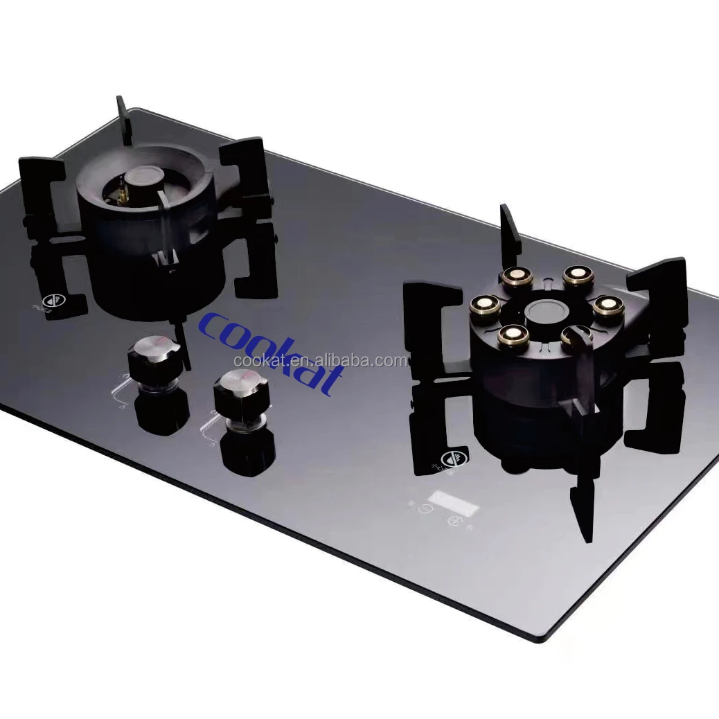 OEM Design 600mm Tempered Glass Easy Cleaning Cast Iron Gas Hob Parts Gas Hob 2 Burner built in Gas Stove