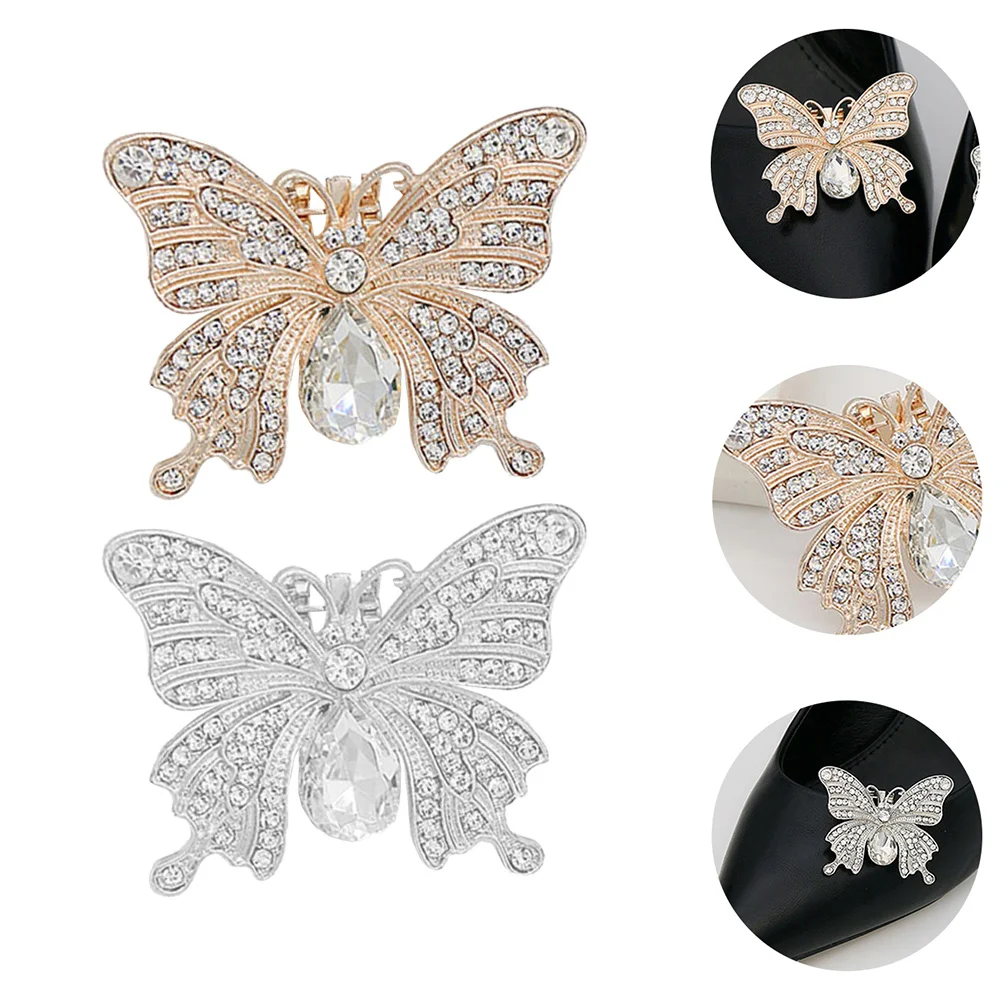 

2Pcs Rhinestone Shoe Clips Butterfly Shape Decorative Female High Heel Wedding Shoes DIY Accessories Elegant Crystal Shoe Decor
