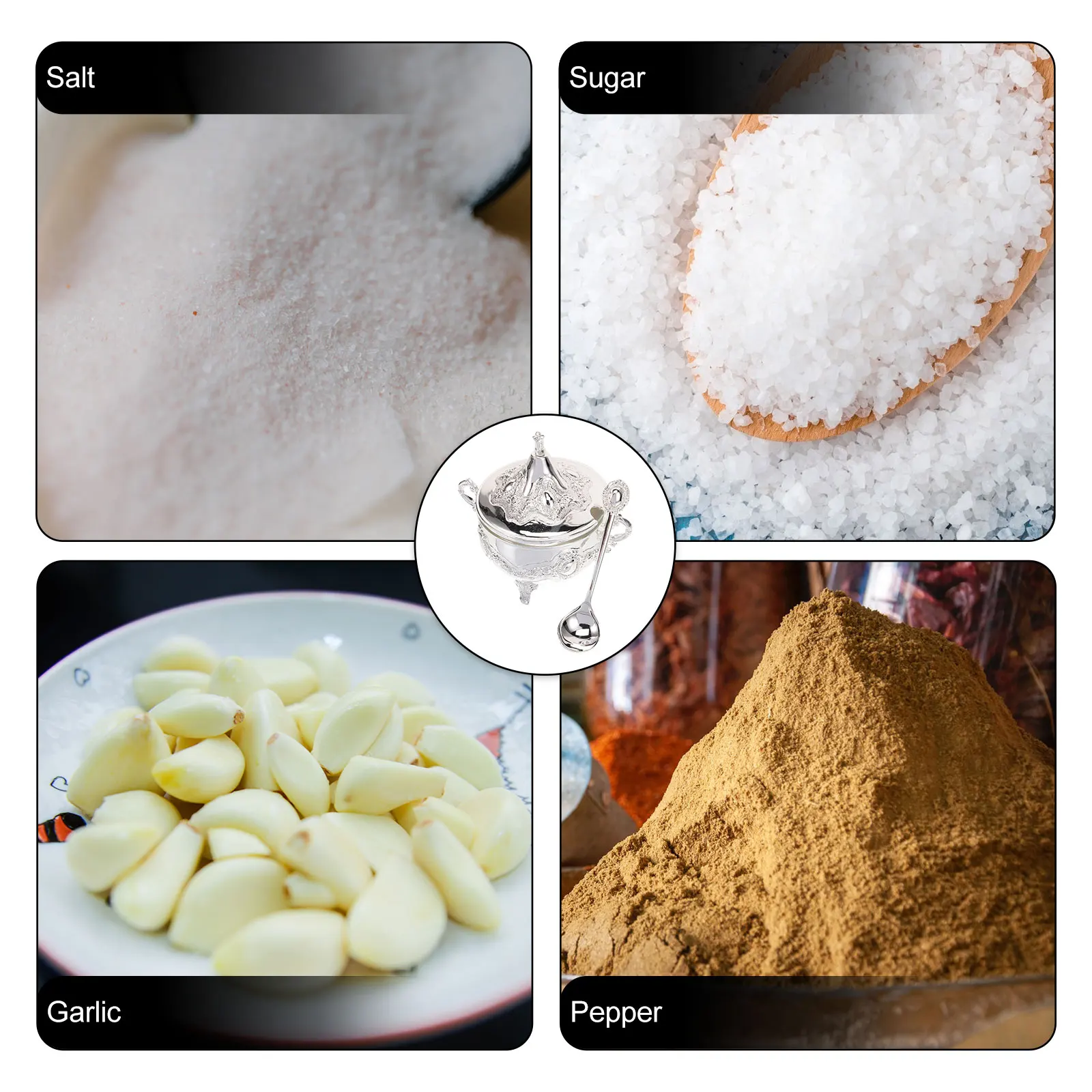 

Seasoning Container Salt Box Metal Jar With Lid Spoon Zinc Alloy Rustproof Kitchen Storage Jar For Sugar Pepper Garlic