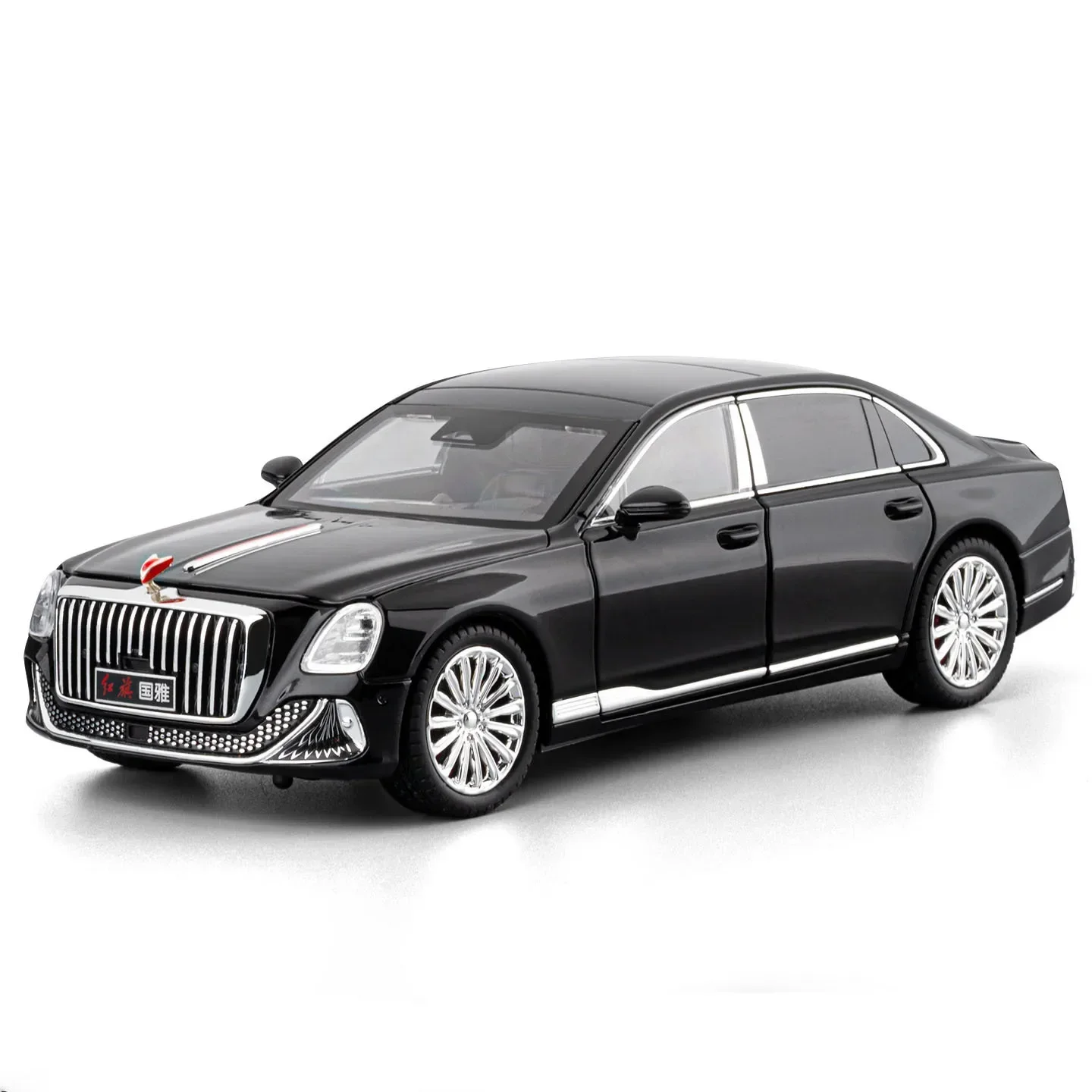 Genuine 1:24 Hongqi Golden Sunflower Guoya Alloy Car Model with Sound and Light Chinese Desk Ornament
