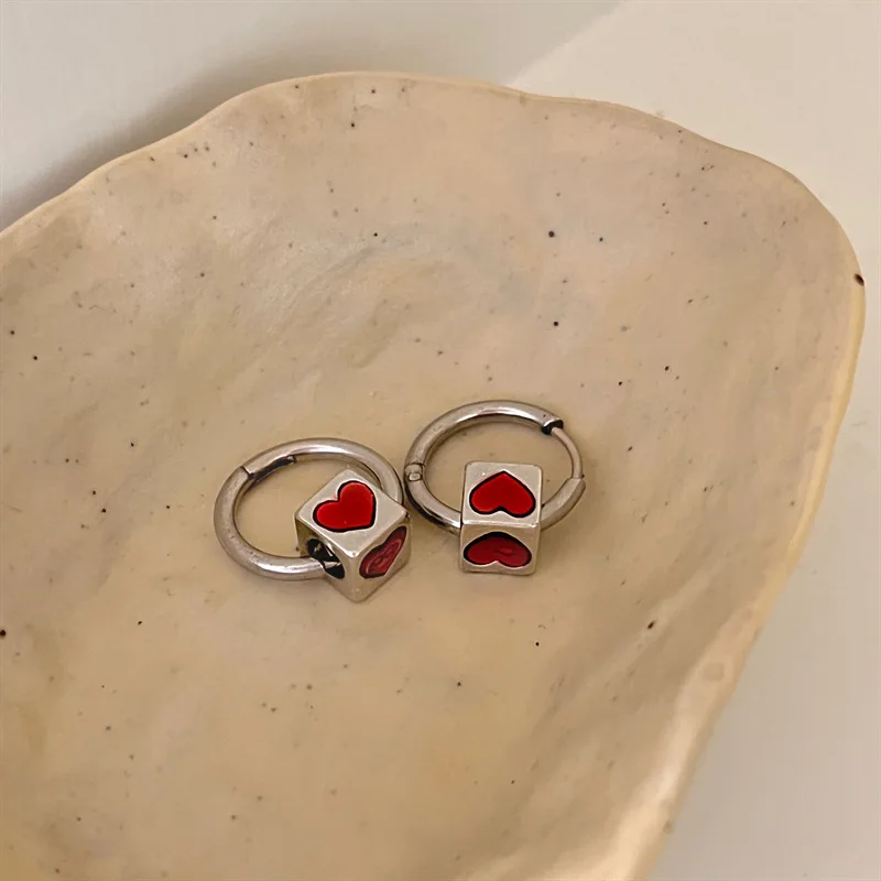 New Earrings with Red Drop Glaze Love Retro Girl Sweet Cool Style Earrings and Earrings