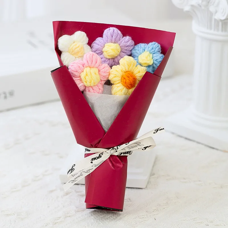 Creative Mini Knitted Flower Bouquet, Woolen Flower Bouquet, Floral Decoration