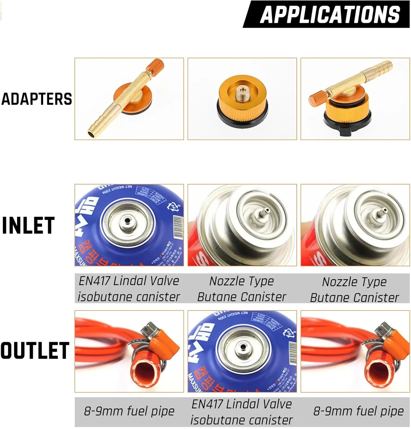 2PCS Camping Stove Gas Fuel Canister Adapter Kit Canister Refill Convertor with MSF-1a and EN417 Lindal Valve 8mm Barb Outlet