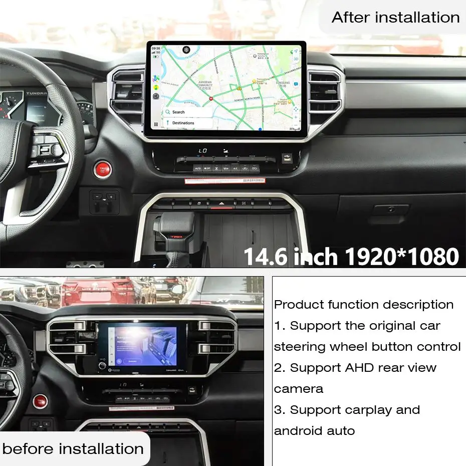 14.6'' QLED Touch Screen Android Car Stereo For Toyota Tundra 2021‑2026 Carplay Auto 4G  GPS WIFI BT Multimedia Player Head Unit