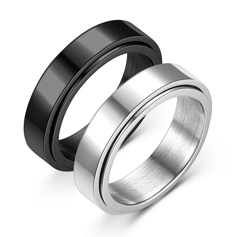 Anillos giratorios de ansiedad para hombre y mujer, anillo giratorio de acero inoxidable negro, accesorios antiestrés, joyería