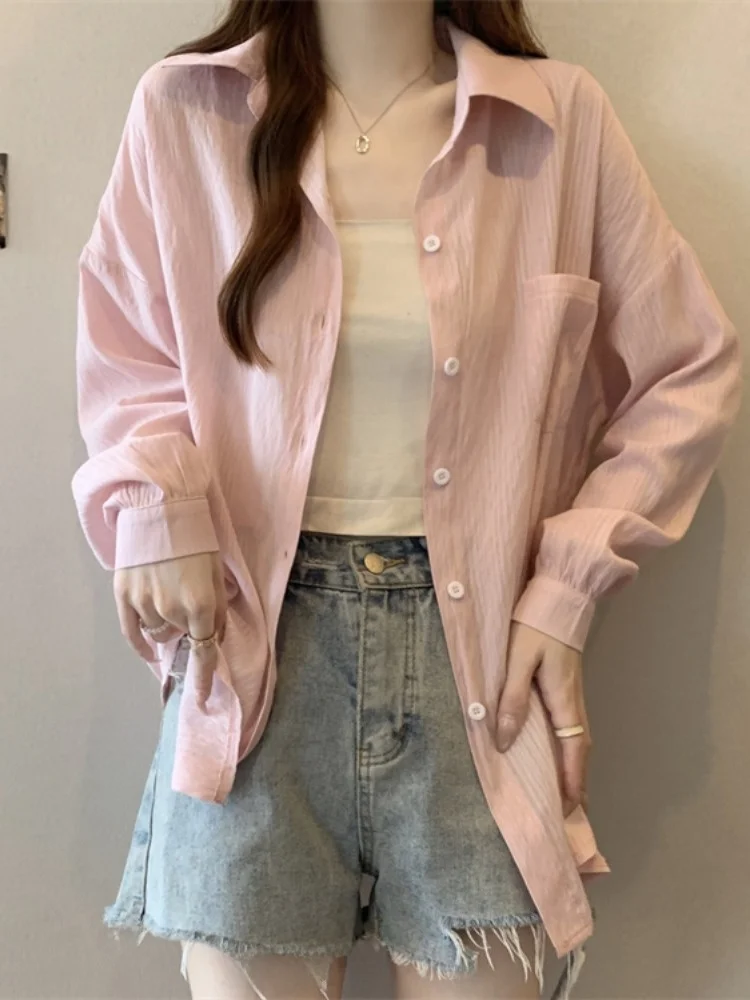 

Pink Long Sve irt Women's Spring Faion Thin Sle Casual Loose Fit Premium Sensation Agel Ele Top