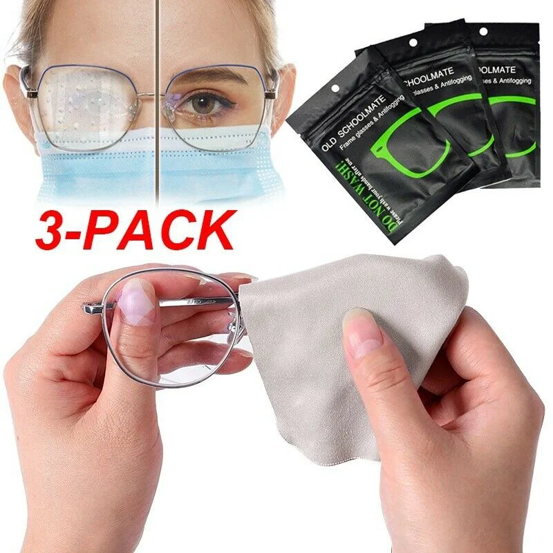 3Pcs Reusable Anti-Fog Wipes Glasses Pre-moistened Antifog Lens Cloth Defogger Eyeglass Wipe Prevent Fogging for Glasses A+++