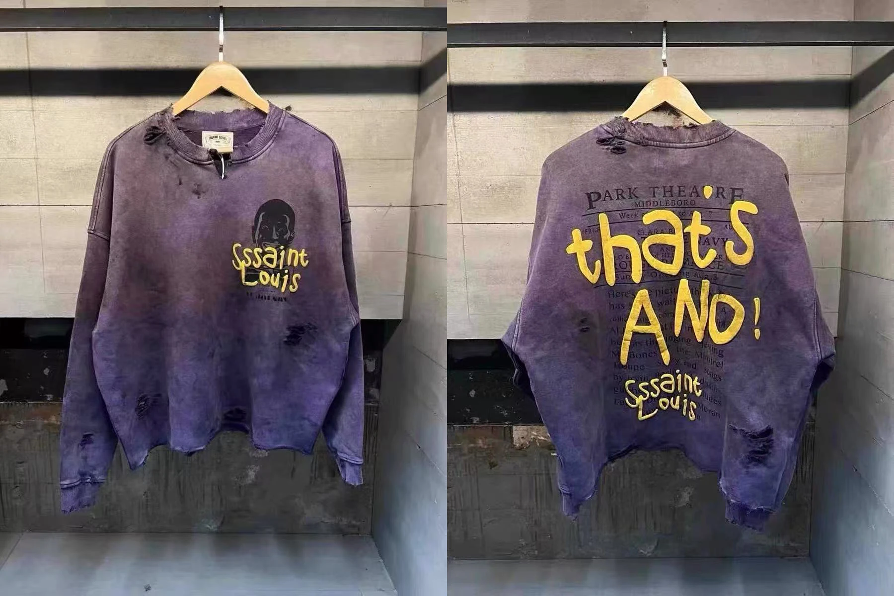 

Good Quality 25ss Washed Distress SSSAINT Long Sleeve T-Shirt Print Fashion Men Women Cotton Vintage Wear Holes Style