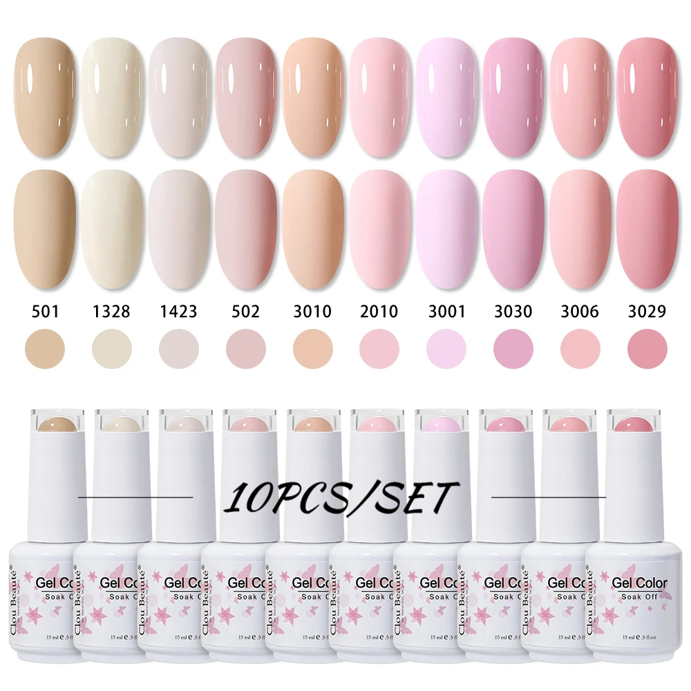 Clou Beaute, 10 Uds., juego de Esmalte de Gel colorido, Color desnudo, rojo, rosa, marrón, Esmalte de Gel semipermanente, Kit de manicura Vernis para decoración de uñas