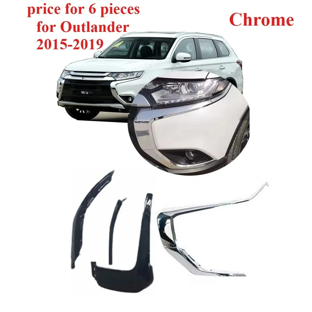 

6 шт. черная или хромированная декоративная полоса для Outlander 2013-2020, передняя крышка для решетки Airtrek 6407A146 6407A141, вверх, средний вниз