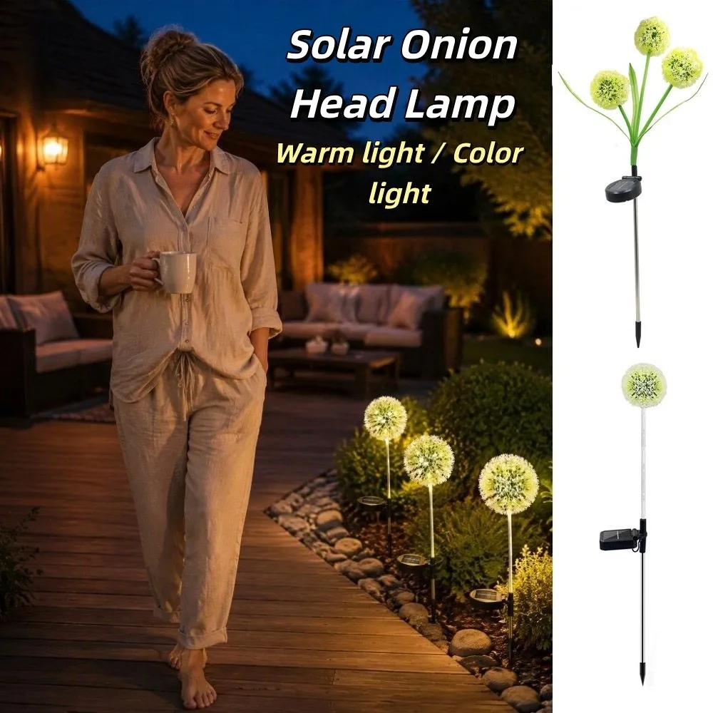 Solar-Powered Solar LED Garden Light Battery-Operated Waterproof Scallion Ball Lamp Warm Heads Colorful Heads Onion Head Light