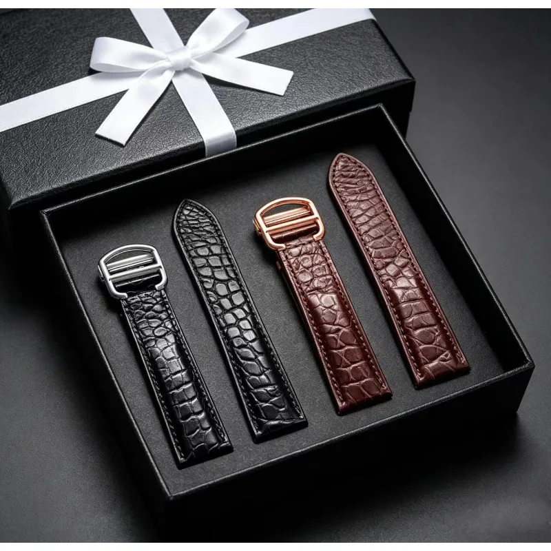 Black Brown blue watchband For Cartier crocodile strap Genuine leather tank Solo key London calibo Men's bracelet 20 22 23 24 25