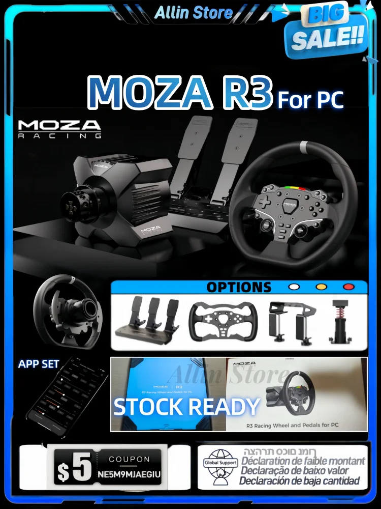 【NEW】 MOZA R3 Racing Wheel and Pedals for PC 3.9 Nm of torque continuously output fully compatible with mainstream games