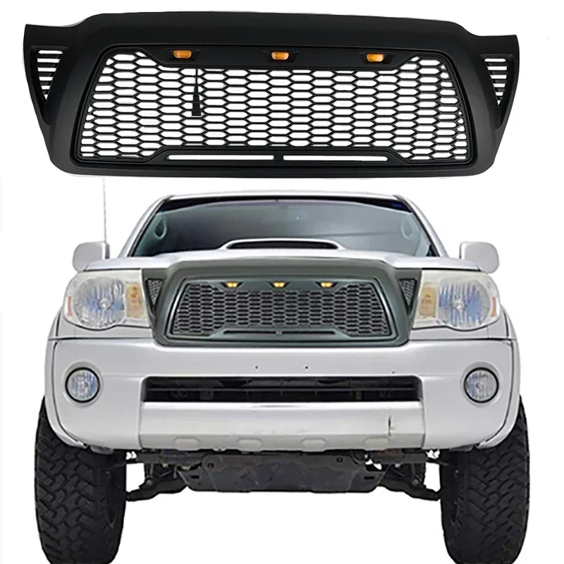 New！ Fit for  Toyota Tacoma 2005-2011 3 pcs led amber light custom front upper Mesh Grille