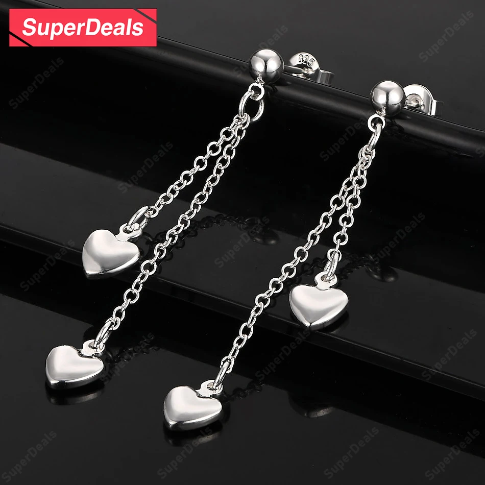 

SuperDeals 925 Sterling Silver Heart Drop Earring For Women Valentine's Day Wedding Birthday Party Fine Cute Jewelry Gift