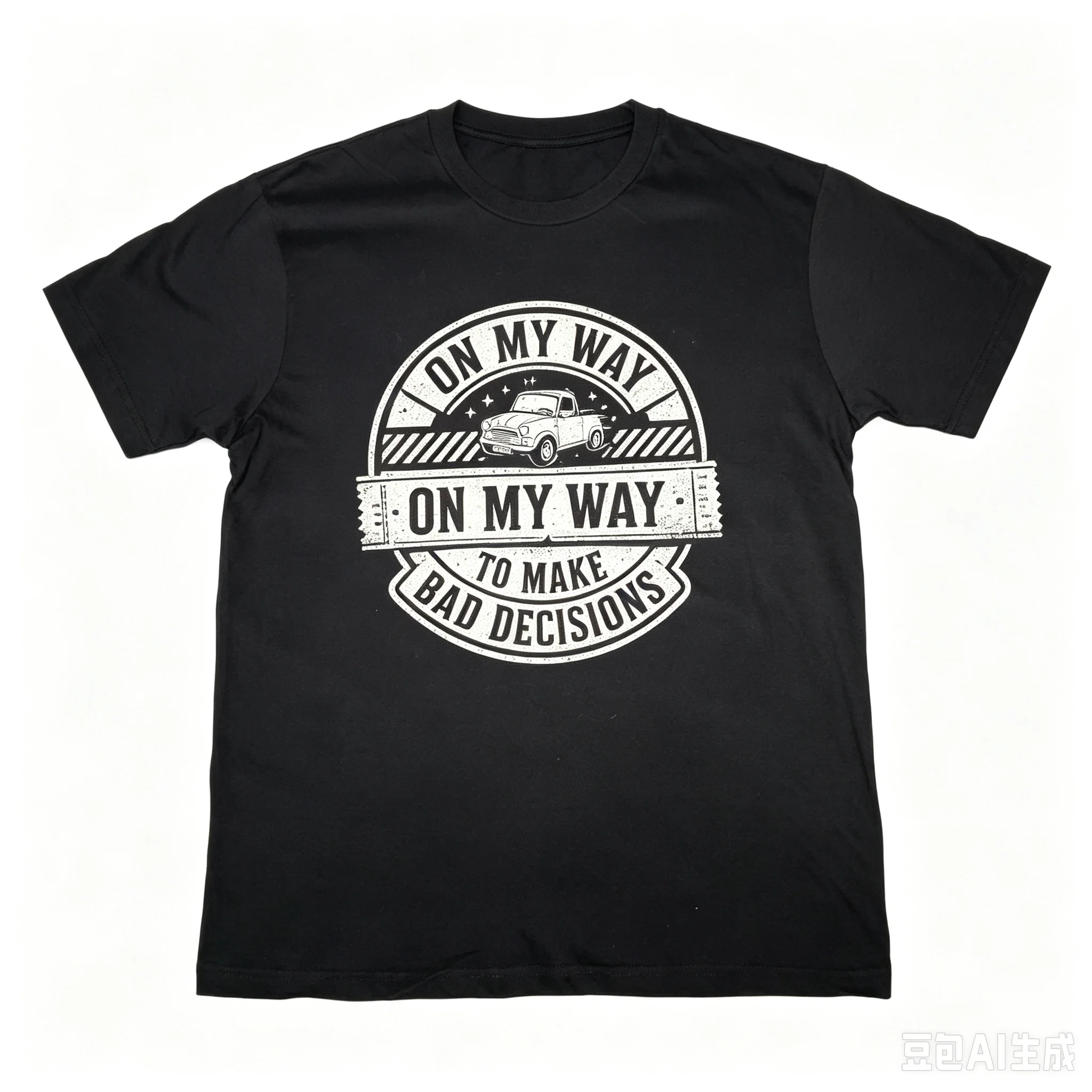 Men On My Way To Make Bad Decisions Graphic T‑Shirt Retro Car Badge Crew Neck Short Sleeve Casual Tee