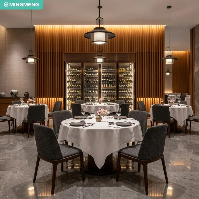 High End Restaurant Dining Set Solid Wood Round Table Fabric Dining Chair for Hotel Private Dining Room Banquet Hall Project