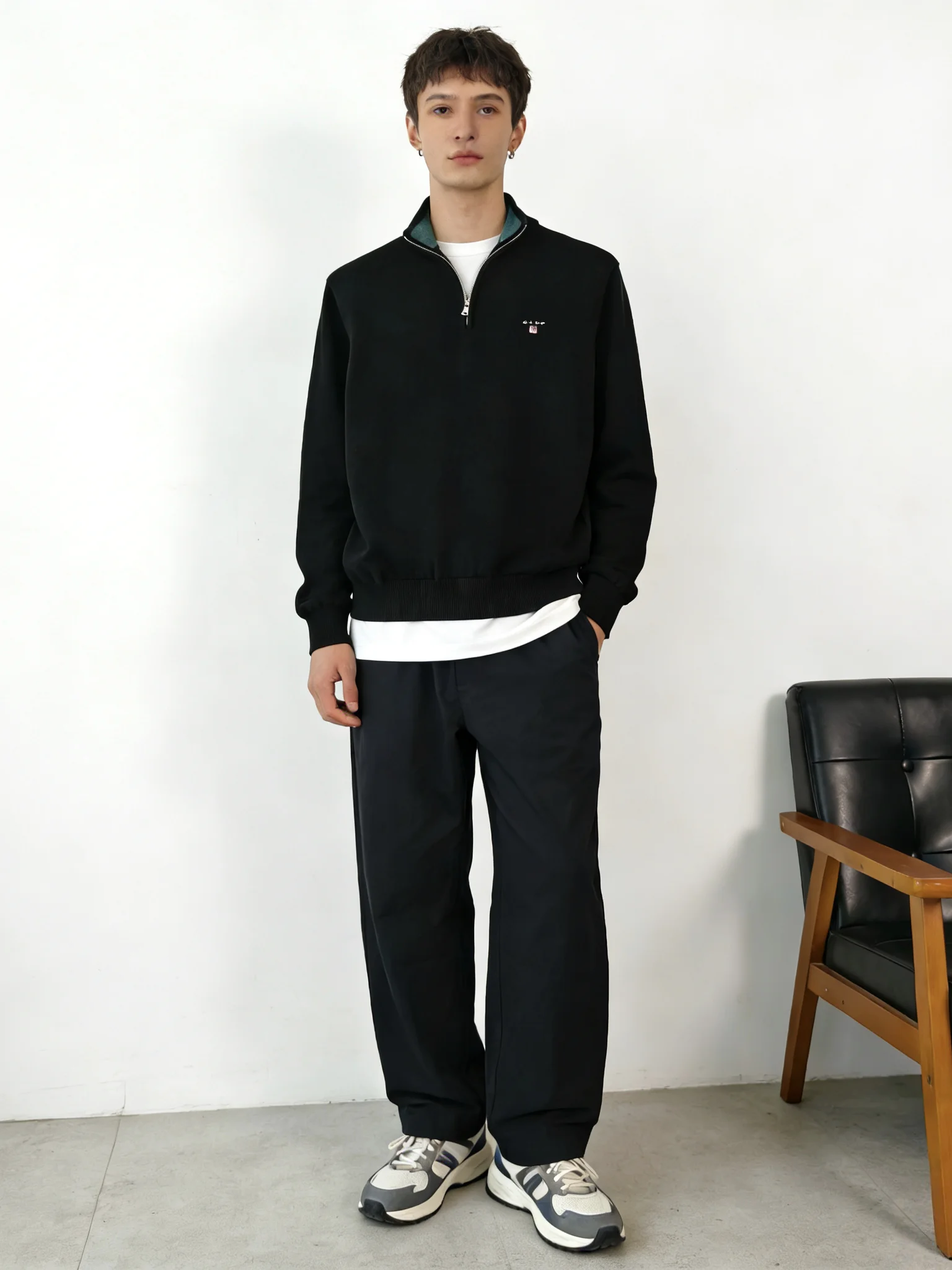 

Pure Cotton f Zip Knitwear Collar Casual Sweater Retro Sle Ci Walk Wedding Date Par Busin Casual Long Sve