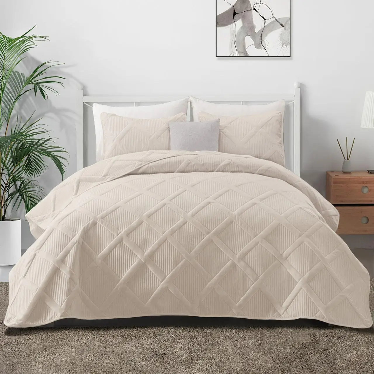 

Ultrasonic Quilt Set 2/3Pcs Modern Striped Lightweight Bedspread Coverlet with Pillow Shams Soft Breathable Bedding Set Summer Blanket All Seasons Bedroom Decor