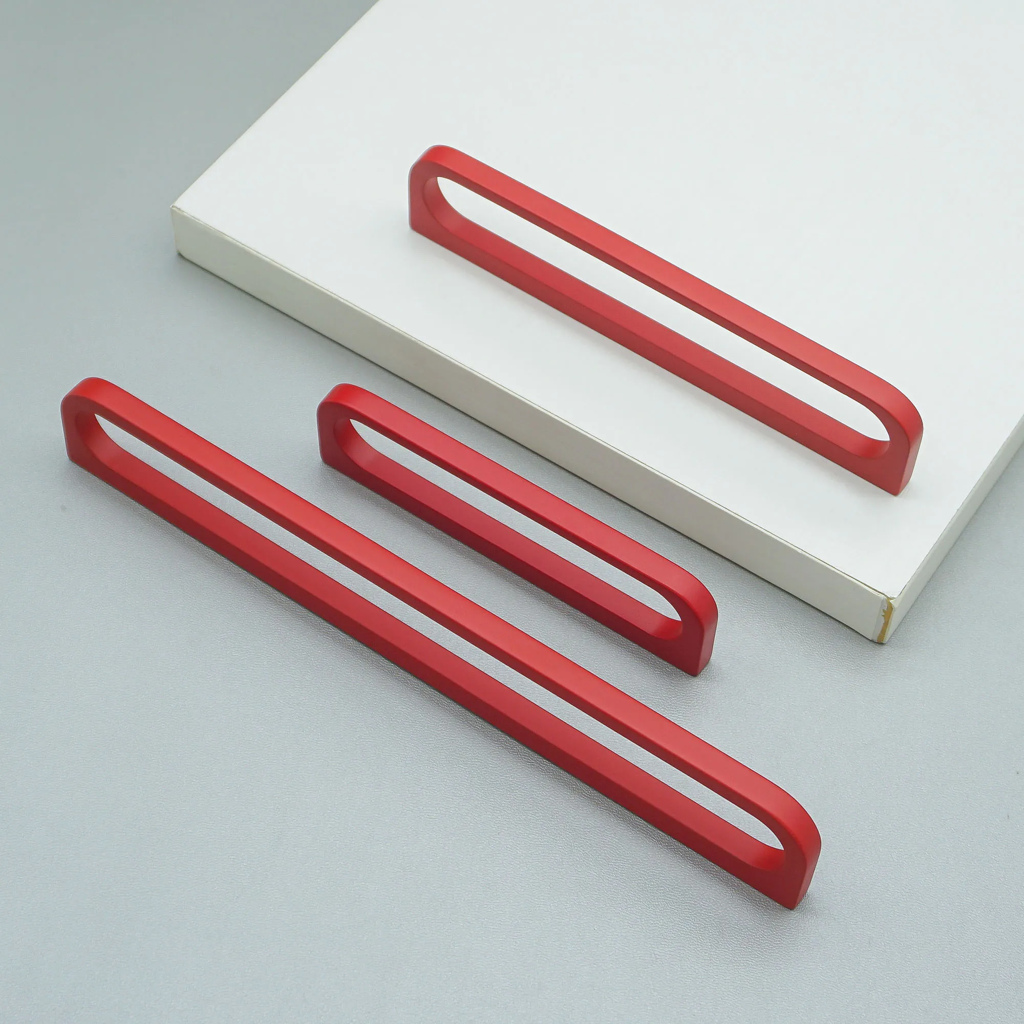 Matte Red Handles for Cabinets and Drawers Modern Long Wardrobe Cupboard Pulls Zinc Alloy Simple Furniture Hardware 320mm