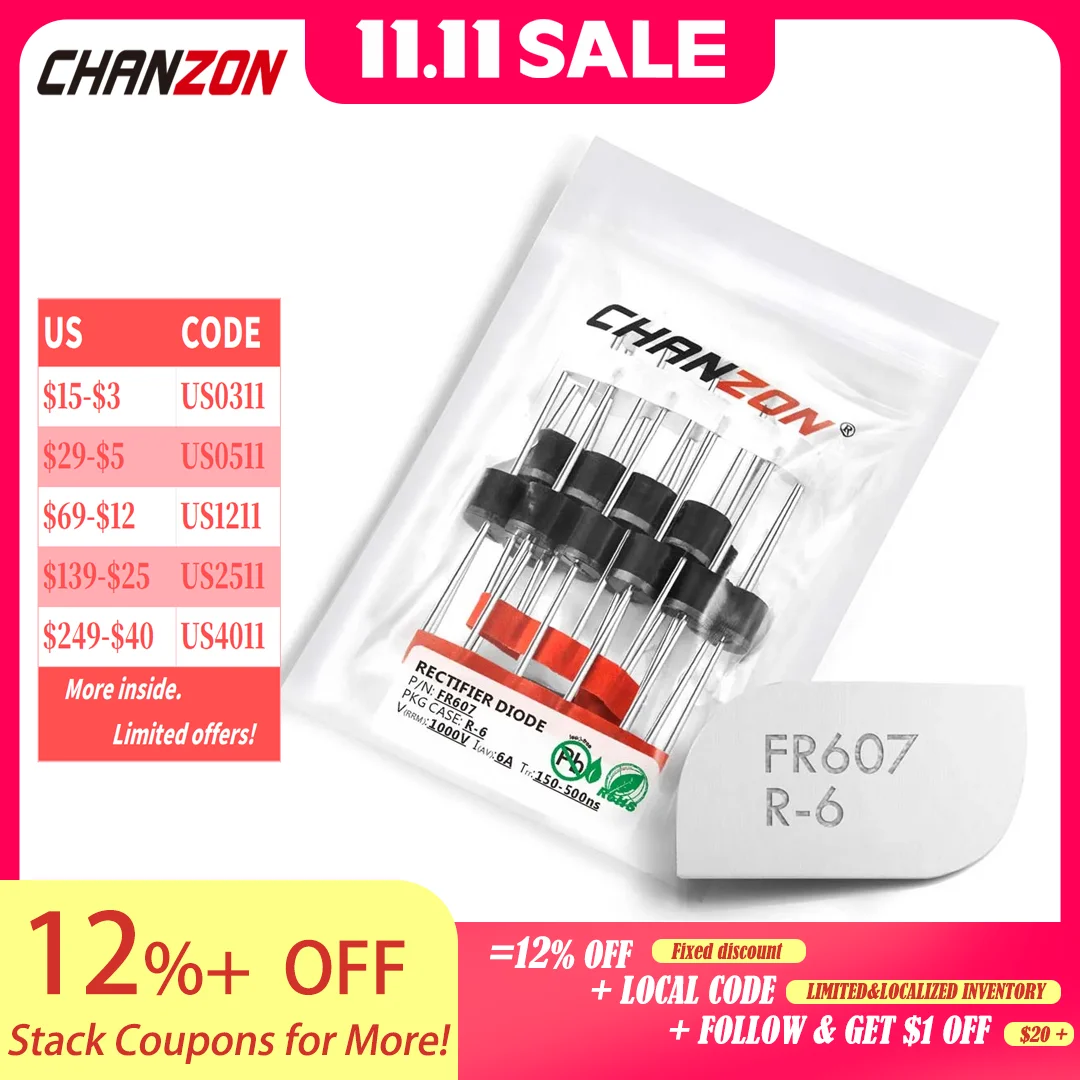 20個FR607高速回復整流ダイオード6A 1000 v 150-500ns R-6軸6アンペア1000ボルトfr 607ダイオード