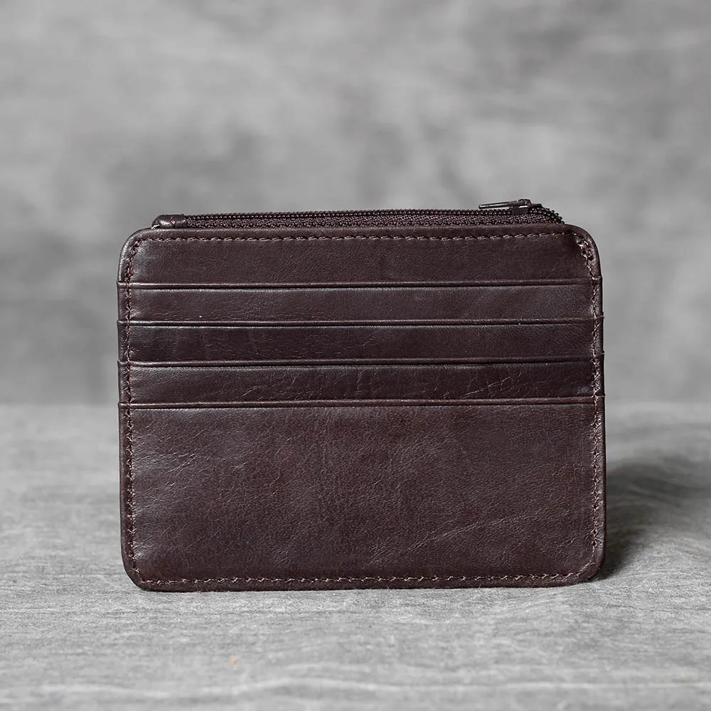 S.WORKER Handgefertigter Vintage-Kartenhalter aus echtem Leder, Vollnarbiges Rindsleder, Kleine Münztasche, Tragbare Tasche – Detail 18