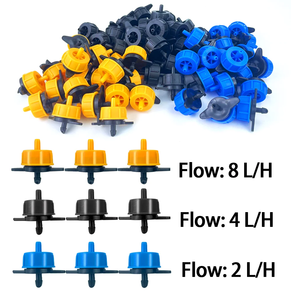 Pressão Compensação por Gotejamento Irrigação Tubing Emissores, Drip Tip, Constant Flow Heads Peças para Jardim, 2L 4L 8L, 20 50Pcs