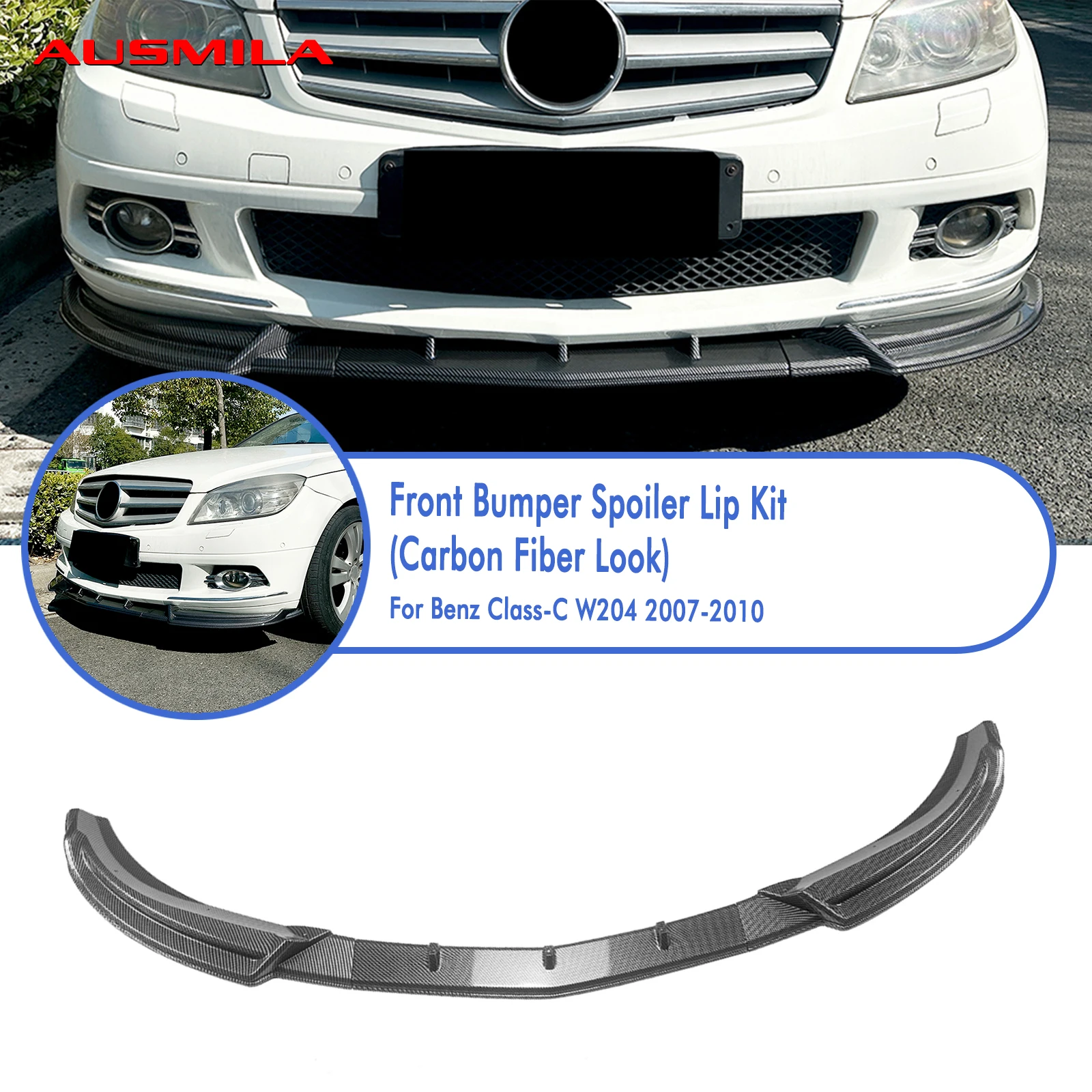

Car Front Bumper Spoiler Lip Chin Lower Splitter Blade For Mercedes Benz C Class W204 2007 2008 2009 2010 Base Version