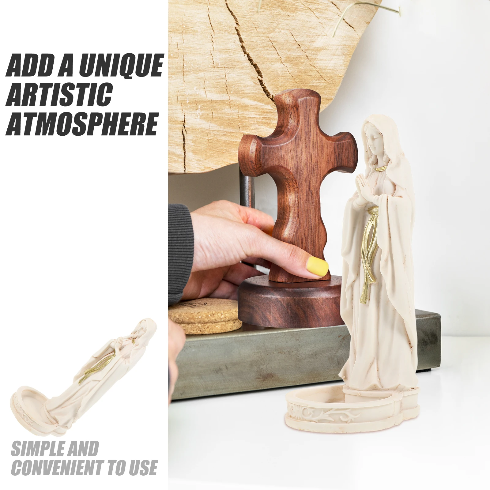 

Holy Water Pool Statue Resin Craft Ornament Small Virgin Figurine Home Living Room Church Decoration Mini Religious