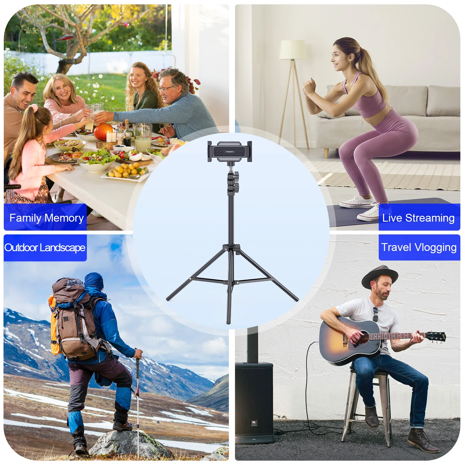 Adjustable Floor Tripod Stand 55-160cm for Tablets and Phones 4-13 Inch Heavy Duty Mount for Video Recording Live Streaming Home