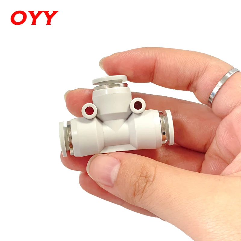 30 PCS High Quality White Pneumatic Quick-plug Connector Plastic Tee PE 4 6 8 10 12 14 16 T Type Variable Diameter Fittings