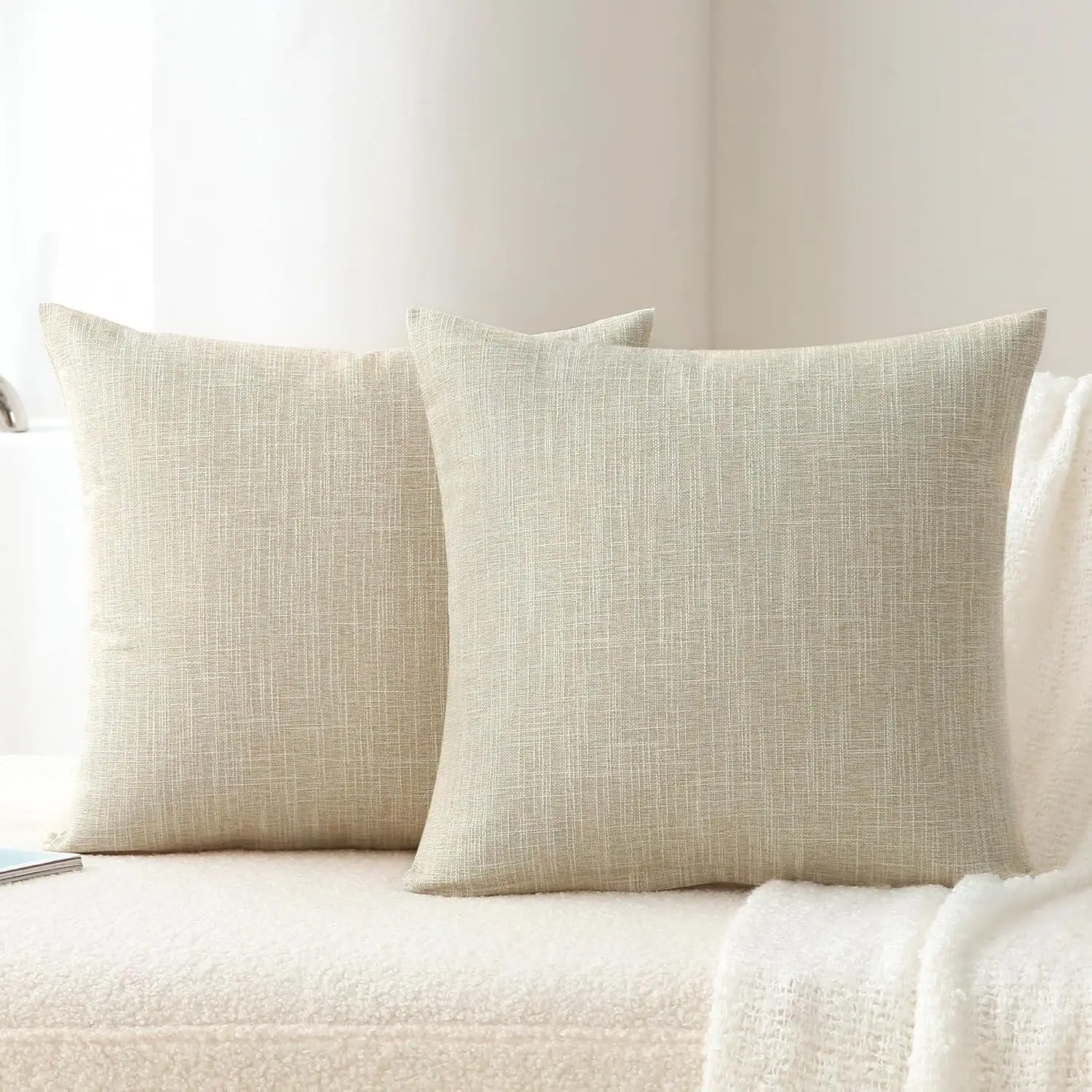 Packung mit 2 einfarbigen dekorativen Leinen-Kissenbezügen, einfach, bequem und weich, zur Dekoration von Sofa, Wohnzimmer und Schlafzimmer – Detail 22