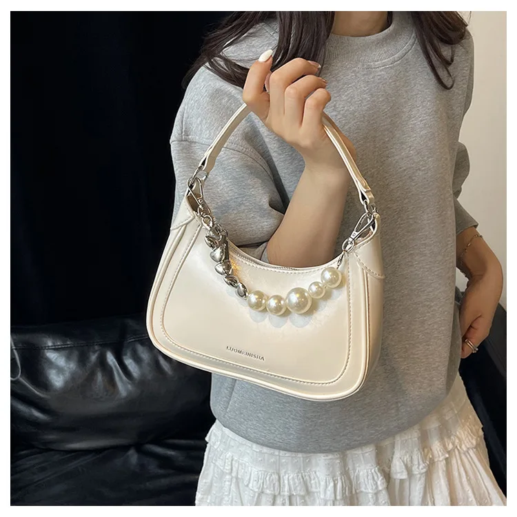 

2025 Unique Pearl Embellished Handbag Stylish Shoulder Crossbody Purse Versatile Beaded Dumpling Bag for Women