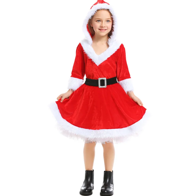 

Christmas Children Clothes Girl Dress Cosplay Red Santa Claus One Dress Christmas Child Festivals Party Dresses