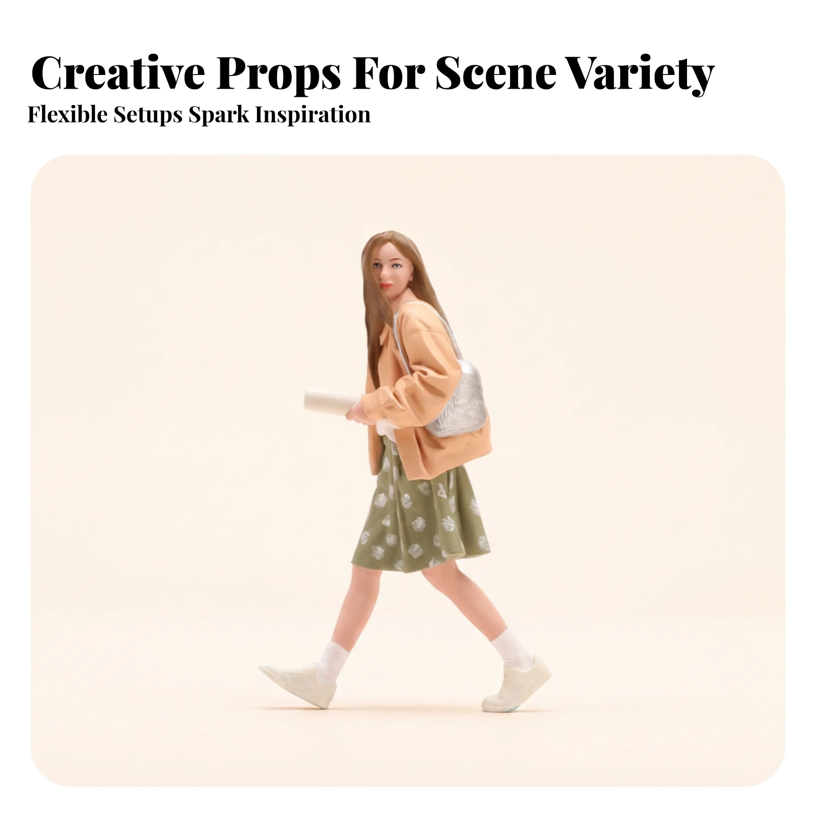 Female Figurine Painted Details Collectible Display Prop Standing-Walking Figurine Shoulder Bag Model Decoration for Diorama