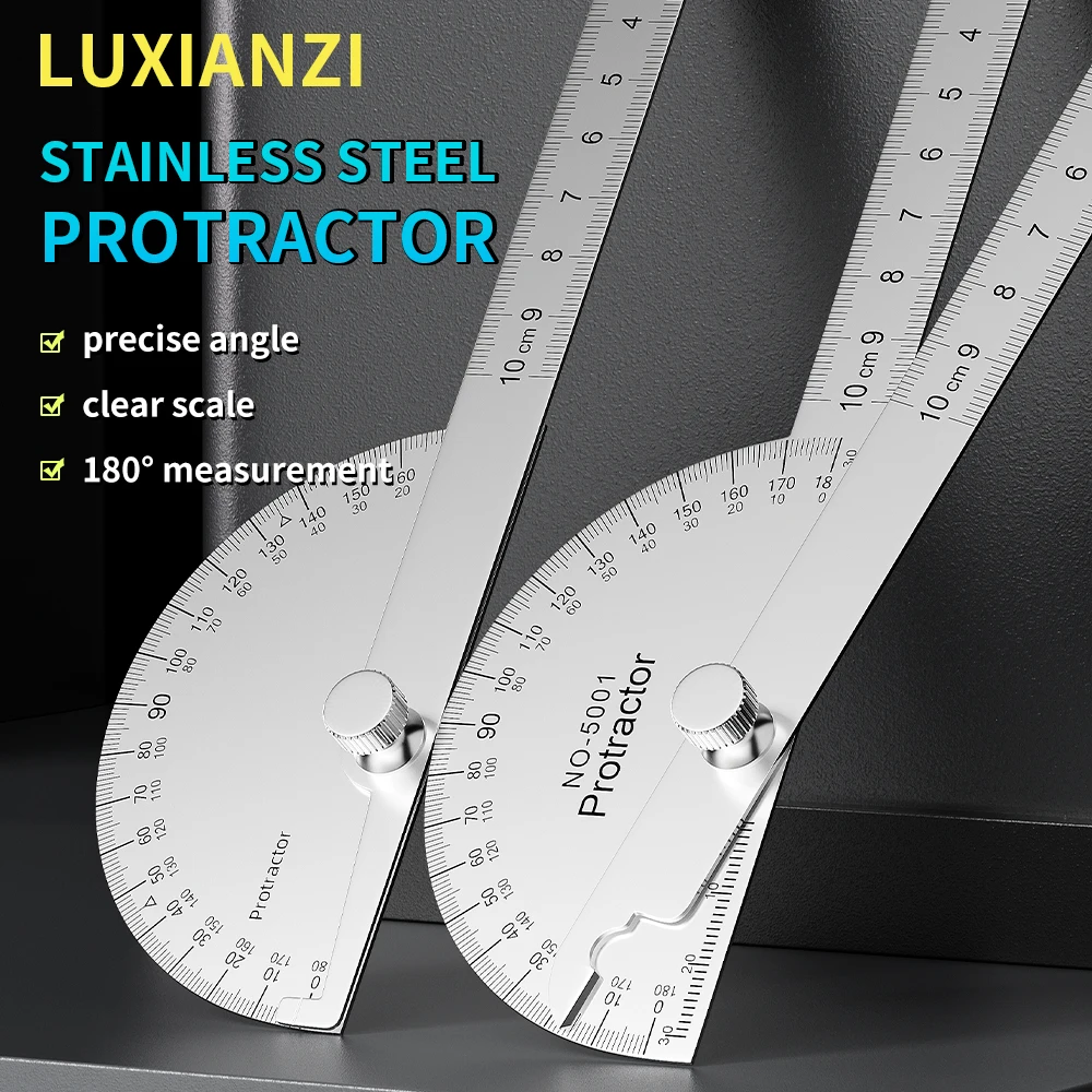 LUXIANZI Stainless Steel Protractor Angle Ruler 180 Degree Guage Woodworking Carpentry Tool Measuring Angle Meter Goniometer