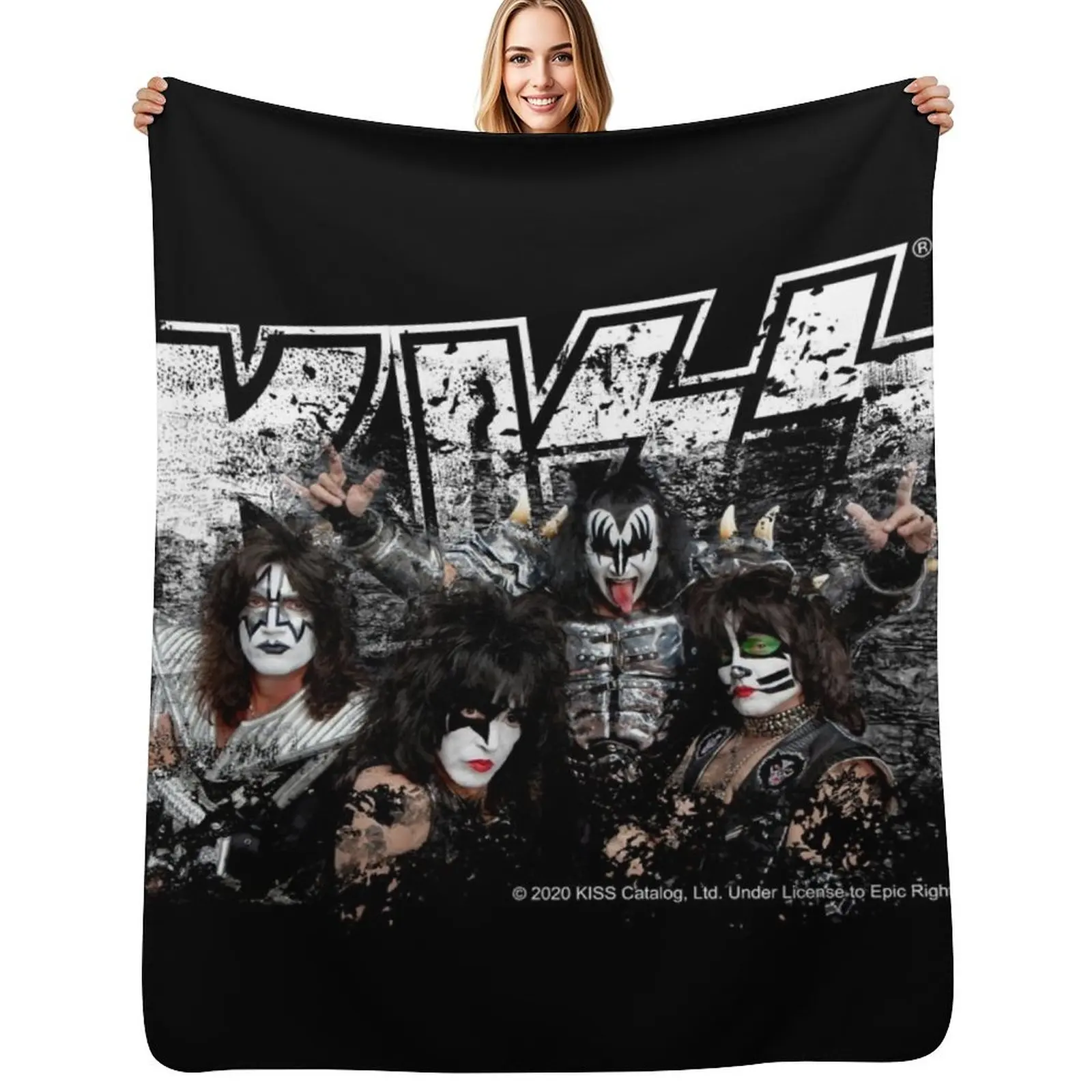 

KISS rock music band - Black White Effect Logo and All Membersk music band Throw Blanket Sofa Softest for babies Blankets