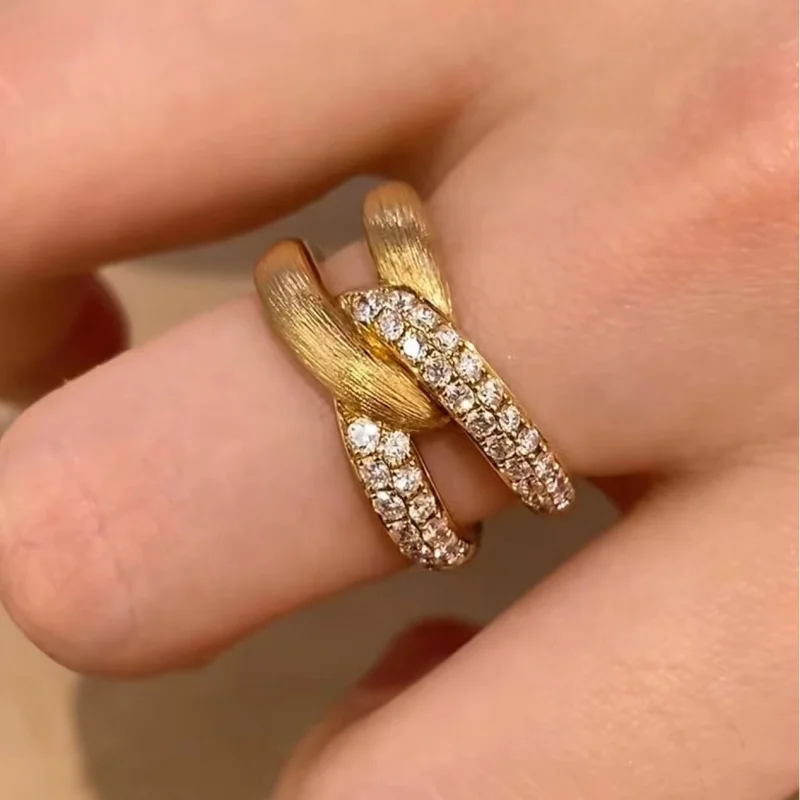 10KGold-plated light luxury jewelry925Sterling Silver Plated14KGold Double Ring Cross Vintage Ring
