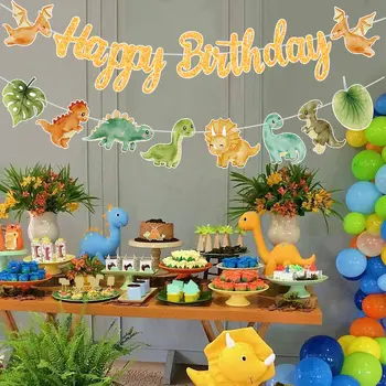 Dinosaurie Grattis på födelsedagen Girlang Banderoll Vrål Dino Party Ballonger Djungeldjur Safari 1:a Barnfödelsedagsfest Dekorationstillbehör 6 best sales Happy birthday animals - №4