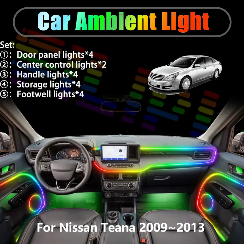 For Nissan Teana 2009~2013 J32 MK2 Maxima 2/18 in 1 Car ambient lighting Led trunk interior led lights USB RGB Ensemble Streamer
