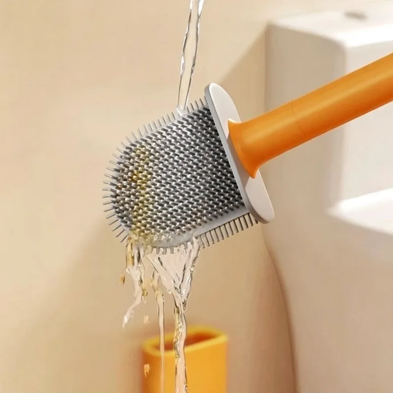 1-5 Stück Wandmontierte Weiche Silikon-Toilettenbürste mit Entfernbarer Griffhalterung für Platzersparnis und Gründliche Reinigung