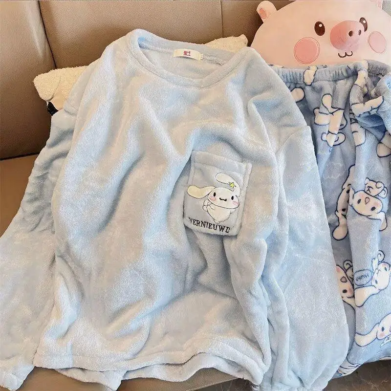 

Sanrio Hello Kitty My Melody Girls Winter Flannel Pajamas Set Fleece Warm Sweet Homewear Outfit Cozy Sleepwear Girl Clothes