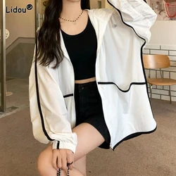 Pockets Patchwork Solid Color Handsome Hooded Loose Fashion Casual Korean Jackets Spring Summer Thin Women's Clothing Streetwear