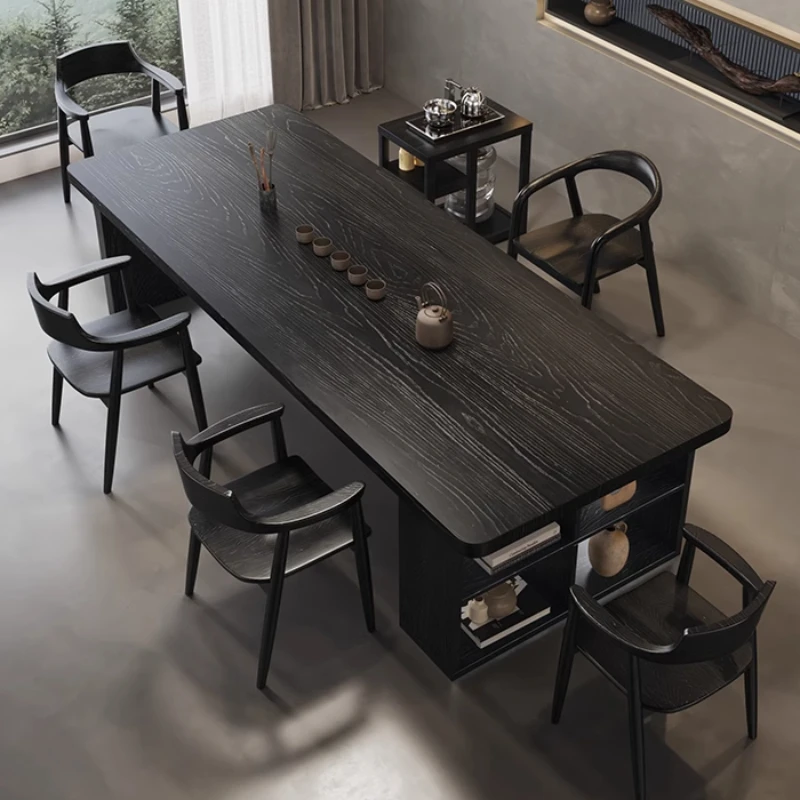 

#Wabi Sand Solid Wood Storage Office Home Modern Simple Black Large Board Table Tea Table