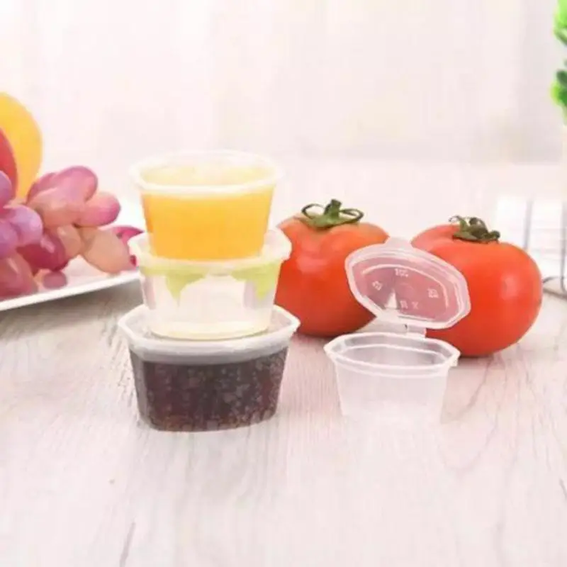 25pcs  25/50/75ml  Wholesale Clear Food Small Sauce Containers Package Box&Lid Portable Disposable Portable Plastic Cups Transp