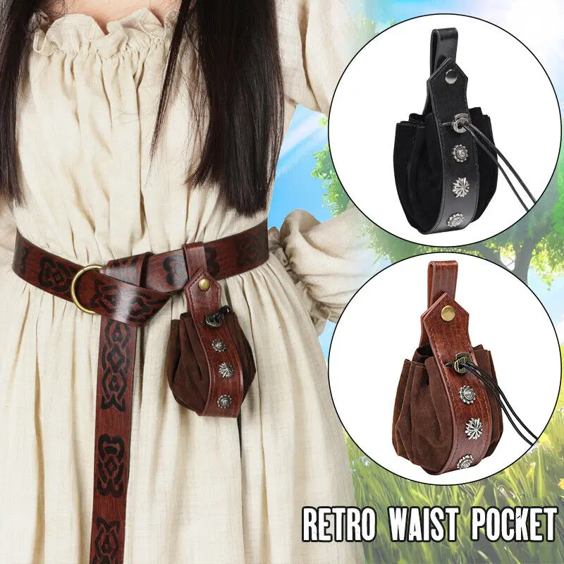 Bolsa Medieval de piel sintética para hombre, cinturón colgante, monedero, accesorios de Cosplay, disfraz