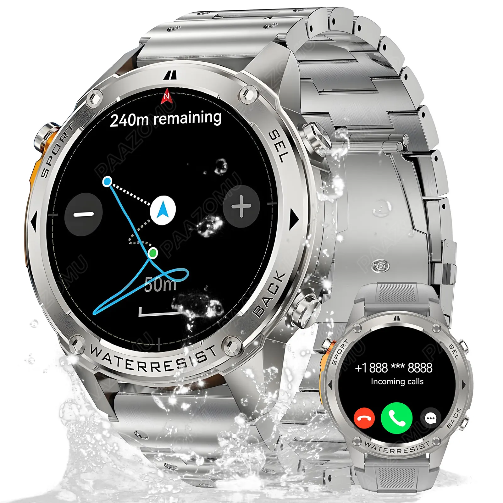

New GPS Smart Watch 5ATM Waterproof Built in GPS Compass Barometric Altemeter 170+ Sport Mode Men Bluetooth Call For Android iOS